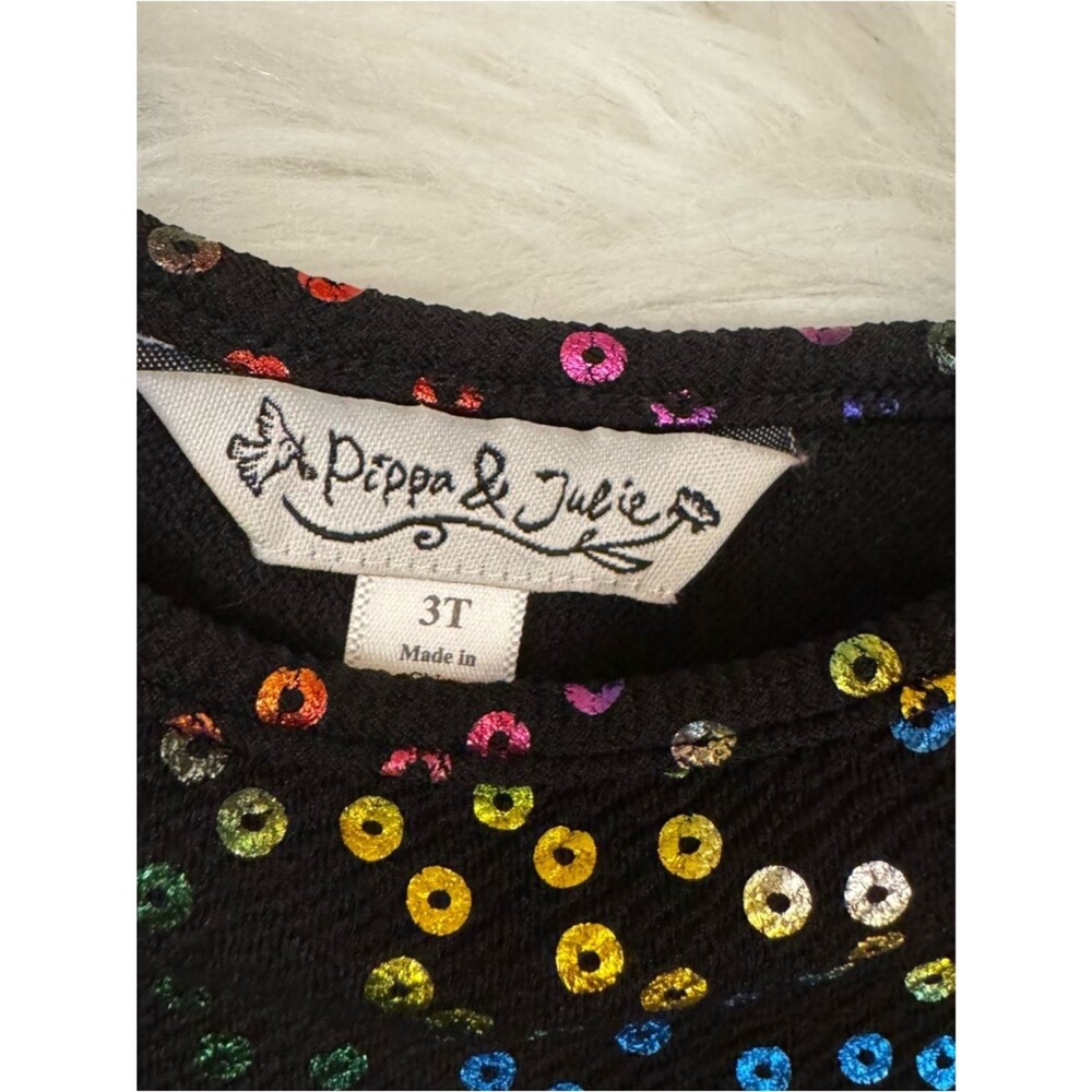 Pippa & Julie Black Long-Sleeve Dress with Rainbow Sequin Dots - Picture 5 of 11